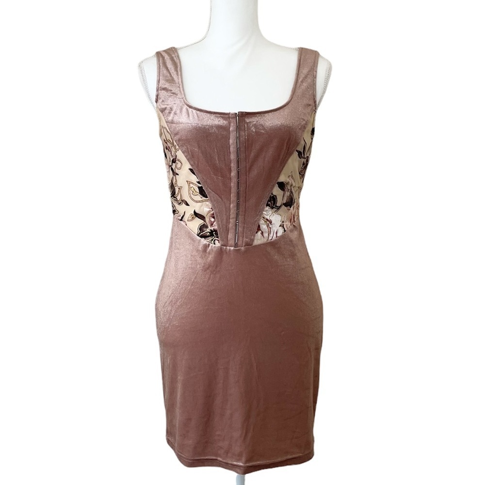 Windsor Floral Velvet Hook-Eye Closure Scoop Neck Zip-Up Dress Women’s Medium